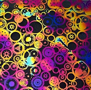 90 Pre Made Etched Pattern #155 Gears, Fusion G-Magenta Dichroic on Thin Clear Glass