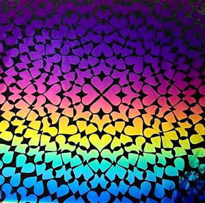 90 Pre Made Etched Pattern #123 Exploding Hearts, RBD G-Magenta Blue Dichroic on Thin Clear Glass
