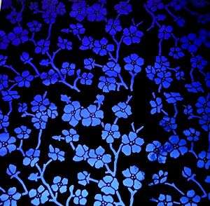 90 Pre Made Etched Pattern #127 Cherry Blossoms, Crinkle Purple (Red Violet) Dichroic on Thin Black Glass