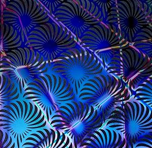 90 Pre Made Etched Pattern #139 Florida Fans, Pixie Stix Mixture Dichroic on Thin Clear Glass
