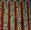 90 Pre Made Etched Pattern #148 Psycho Circles, RBA Candy Dichroic on Thin Clear Glass