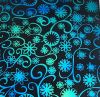 90 Pre Made Etched Pattern #149 Mid-Century Flowers,  Aurora Borealis Blue Gold Dichroic on Thin Black Glass