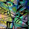 90 Pre Made Etched Pattern #169, Geometric Patchwork, Fusion Mixture Dichroic on Thin Black Glass