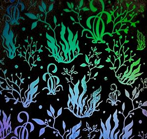 90 Pre Made Etched Pattern #199 Seaweed #2, Mixture Dichroic on Thin Black Glass