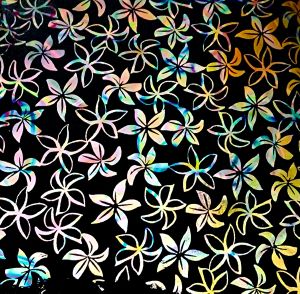 90 Pre Made Etched Pattern #207 Pointed Plumeria , Fusion Mixture Dichroic on Black Glass