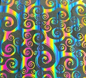 90 Pre Made Etched Pattern #140 Curly Waves, RBA G-Magenta Dichroic on Thin Black Glass