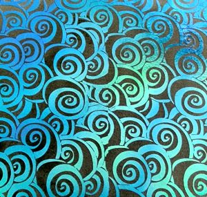 90 Pre Made Etched Pattern #188 Burton Spiral, Aurora Borealis P-Teal Dichroic on Thin Black Glass