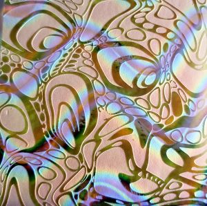 90 Sand Carved Pattern #192 Cell Slide, Twizzle Candy Dichroic on Ruby Striker Glass