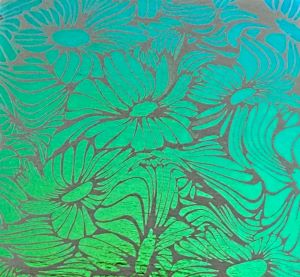 90 Pre Made Etched Pattern #194 Tripin' Sunflowers, M-Green Dichroic on Thin Clear Glass