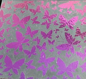 90 Pre Made Etched Pattern #144 Mixed Butterflies, G-Magenta Dichroic on Thin Clear Glass