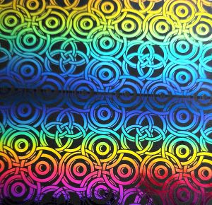 90 Pre Made Etched Pattern #030 Interlocking Circles, RBD G-Magenta Blue CBS Dichroic on thin Black Glass