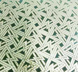 90 Pre Made Etched Pattern #039 Deco Triangle, Silver Dichroic on Thin Lt. Aqua Glass