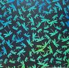 90 Pre Made Etched Pattern #089 Dragonflies, Aurora Borealis G-Blue Gold Dichroic on Thin Clear Glass