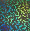 90 Pre Made Etched Pattern #089 Dragonflies, Aurora Borealis M-Green CBS Dichroic on Thin Clear Glass