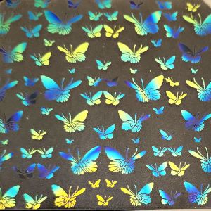 90 Pre Made Etched Pattern #094 Small Butterflies, Twizzle Cyan Copper CBS Dichroic on Thin Clear Glass