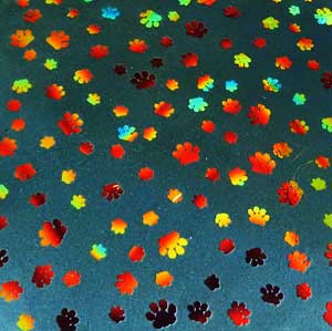 90 Pre Made Etched Pattern #099 Paws, Twizzle Candy Dichroic on Thin Black Glass