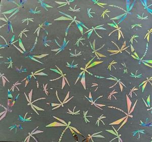 90 Pre Made Etched Pattern #100 Origami Dragonflies, Pixie Stix Mixture Dichroic on Thin Black Glass