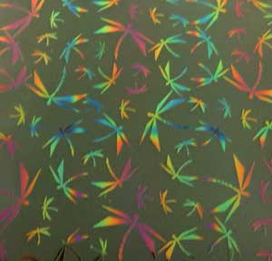90 Pre Made Etched Pattern #100 Origami Dragonflies, RBB G Magenta Blue Dichroic on Thin Clear Glass