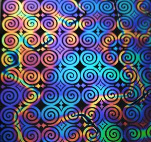 90 Pre Made Etched Pattern #121 Roman Spirals, Fusion RB2 CBS Dichroic on Thin Black Glass