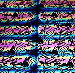 90 Pre Made Etched Pattern #133 Waves, RBA G-Pink Dichroic on Thin Black FX Glass
