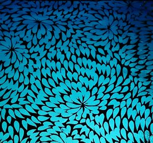 90 Pre Made Etched Pattern #136, Exploding Chrysanthemum, R SIlver Blue Dichroic on Thin Black Glass
