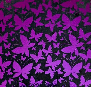 90 Pre Made Etched Pattern #144 Mixed Butterflies, G-Magenta Dichroic on Thin Clear Glass