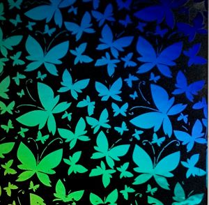 90 Pre Made Etched Pattern #144 Mixed Butterflies, RB2 Dichroic on Thin Black Glass