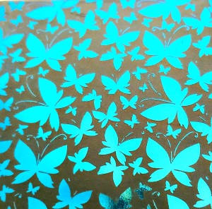 90 Pre Made Etched Pattern #144 Mixed Butterflies, R-Silver Blue Dichroic on Vintage FX Thin Clear Glass