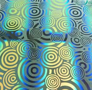 90 Pre Made Etched Pattern #148 Psycho Circles, RBB Salmon Dichroic on Thin Clear Glass