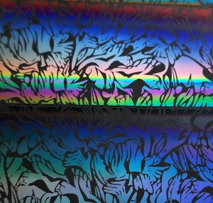 90 Pre Made Etched Pattern #156 Iris, Tropical Rays 2" CBS Dichroic on Thin Black Glass