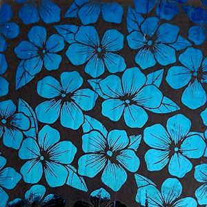 90 Pre Made Etched Pattern #159 Round Plumeria, P-Teal Dichroic on Thin Clear Glass