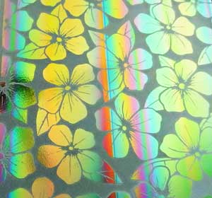 90 Pre Made Etched Pattern #159 Round Plumeria, Tropical Rays 2" Dichroic on Thin Clear Glass