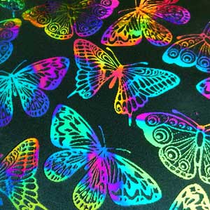 90 Pre Made Etched Pattern #160 Giant Moths, Cool Lava Dichroic on Thin Black Glass
