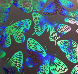 90 Pre Made Etched Pattern #160 Giant Moths, Cool Lava Dichroic on Thin Clear Glass