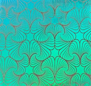 90 Pre Made Etched Pattern #172 Interlocking Gingkos, M-Green Dichroic on Thin Clear Glass