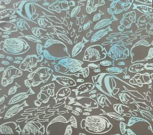 90 Pre Made Etched Pattern #197 School of Fish, Aurora Borealis R-Silver Blue Dichroic on Thin Clear Glass
