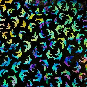 90 Pre Made Etched Pattern #203 Dolphins , Fusion Mixture Dichroic on Thin Black Glass