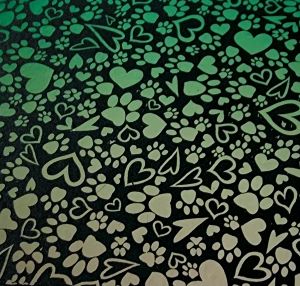 90 Pre Made Etched Pattern #204 Hearts & Paws R-Silver Blue Dichroic on Thin Black Glass