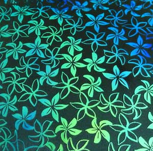 90 Pre Made Etched Pattern #207 Pointed Plumeria , Aurora Borealis Blue Gold Dichroic on Black Glass