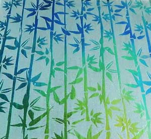 90 Pre Made Etched Pattern #215 Large Bamboo, Aurora Borealis Blue Gold Dichroic on Thin Clear Glass
