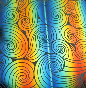 90 Pre Made Etched Pattern #219 Relaxed Curl, RBB Candy Dichroic on Thin Clear Glass