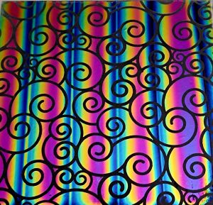 90 Pre Made Etched Pattern #220 "S" Curl, RBA G-Magenta Blue Dichroic on Thin Clear Glass