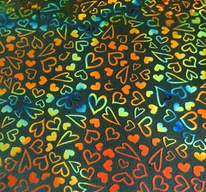 90 Pre Made Etched Pattern #222 Dancing Hearts, Hot Lava  Dichroic on Thin Black Glass