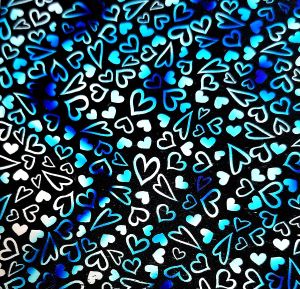 90 Pre Made Etched Pattern #222 Dancing Hearts, Twizzle R-Silver CBS Dichroic on Thin Black Glass