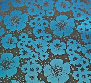 90 Pre Made Etched Pattern #228 Apple Blossoms, P-Teal Dichroic on Thin Clear Glass
