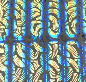 90 Pre Made Etched Pattern #078 Feathers, RBA Candy Dichroic on Thin Black Glass