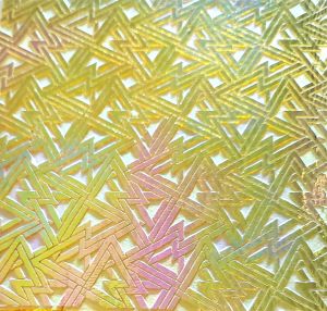 90 Sand Carved Pattern #039 Deco Triangle, Aurora Borealis G-Pink CBS Dichroic on Striking Carnelian Glass       Glass