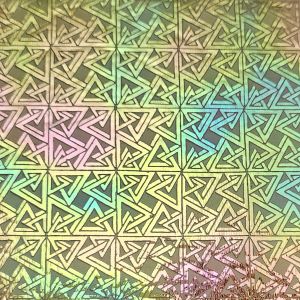 90 Sand Carved Pattern #062 Triangles & Squares, Aurora Borealis Green Pink CBS Dichroic on Carnelian Striker Glass