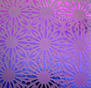 90 Sand Carved Pattern #069 Sunrays, Crinkle Purple Dichroic on Violet Striker Glass