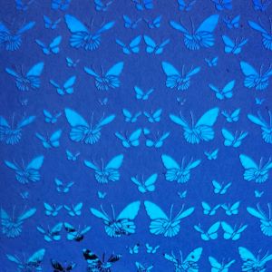 90 Sand Carved Pattern #094 Small Butterflies, Pink Teal CBS Dichroic on Black Glass